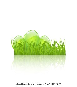 Illustration Easter set eggs in green grass isolated on white background - vector