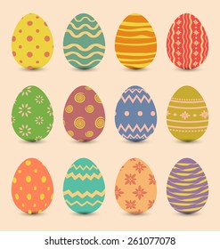 Illustration Easter set old ornamental eggs with shadows - vector