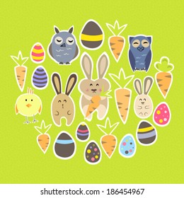 Illustration of Easter set on a green