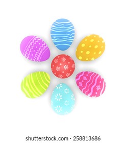 Illustration Easter set painted ornamental eggs with shadows - vector