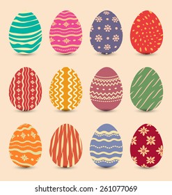 Illustration Easter set vintage ornate eggs with shadows - vector