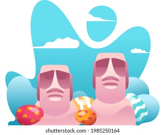 Illustration of An Easter Statue among the Eggs to celebrate Easter