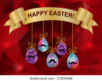 Illustration of easter triangle background with eggs and ribbon banner