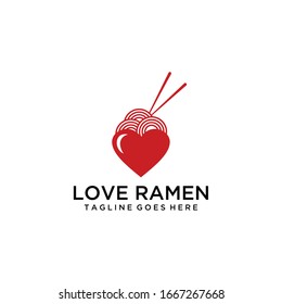 Illustration of Eastern Asian cuisine restaurant with special cuisine ramen noodles with heart sign logo design.