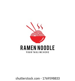 Illustration Of Eastern Asian Cuisine Restaurant With Special Cuisine Ramen Noodles Logo Design.