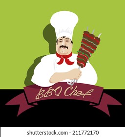 illustration, Eastern chef cooking kebab of meat