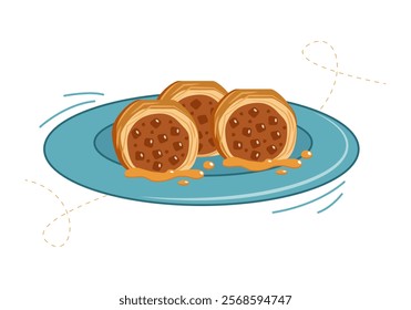 Illustration of eastern sweets. Baklava dessert with honey and nuts. Vector illustration