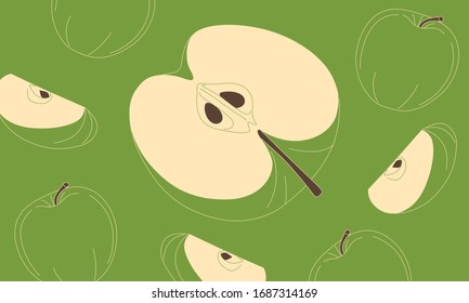 Ilustración de manzana verde fácil de dibujar. Aislar fondo.