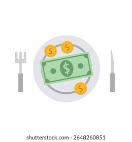 illustration of eating money. money on a plate. money needed in everything. suitable for financial theme