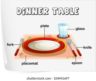 Illustration of eating utensils on a table