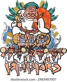 An illustration of Ebisu from the Japanese festival Hakata Yamakasa.