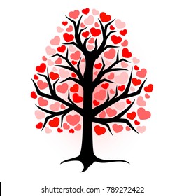 illustration ebony with red hearts on a white background