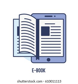 illustration of e-book concept on a tablet isolated in white background