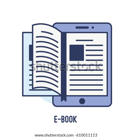 illustration of e-book concept on a tablet isolated in white background
