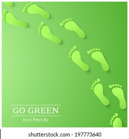 Illustration of eco friendly footprints on green background