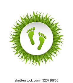 Illustration Eco Friendly Footprints on Green Grass, Concept of Green Earth - Vector