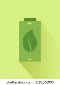 Illustration of an Eco Friendly Green Battery with a Leaf Print