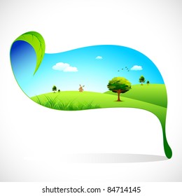 illustration of eco friendly landscape on leaf on abstract background