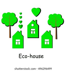 illustration eco homes, house, tree, heart