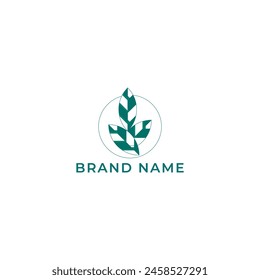 ILLUSTRATION ECO LEAF GREEN BLUE COLOR SIMPLE BOTANICAL GEOMETRIC NATURE LOGO ICON TEMPLATE ELEMENT DESIGN VECTOR