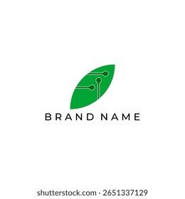 ILLUSTRATION ECO TECH LEAF GREEN COLOR SIMPLE BOTANICAL GEOMETRIC NATURE LOGO ICON TEMPLATE ELEMENT DESIGN VECTOR
