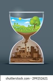 Illustration of eco windmills on green field