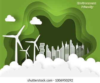 Illustration of eco and world environment  concept.Paper art  trendy craft style.