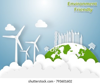 Illustration of eco and world environment  concept.Paper art  trendy craft style.