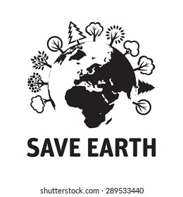 Illustration of Eco World and text SAVE EARTH