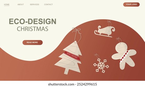 Illustration of eco-friendly Christmas decorations made from wood, highlighting sustainable design for an environmentally conscious festive season