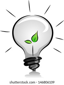 Illustration of Eco-Friendly Light Bulb with Seedling in in Black and White with Green Color Accent