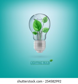 The illustration of ecological green lighting bulb. Vector image.