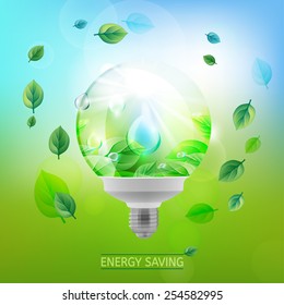 The illustration of ecological green lighting bulb. Vector image.