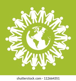 illustration of ecological icons around people, vector illustration