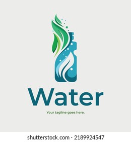 Illustration of an ecological logo, water, leaves