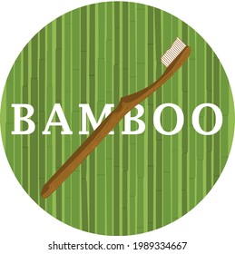 Illustration of ecological toothbrush made of bamboo wood on bamboo plants background. Zero waste toothbrush.