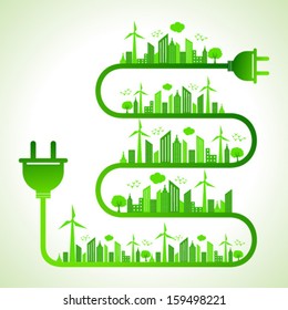 Illustration of ecology concept with electric plug - save nature