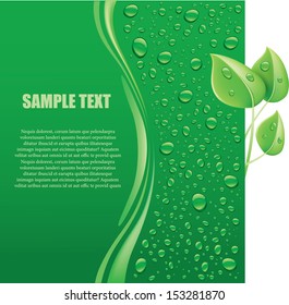  illustration of ecology concept with green leaf and drops of water