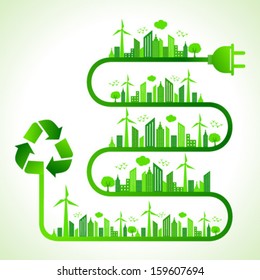 Illustration of ecology concept with recycle icon- save nature
