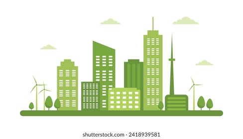 Illustration of ecology and smart city, Ecology and eco green energy concept vector illustration clean energy concept vector green cityscape banner Isolated design elements on white background