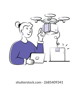 illustration of ecommerce parcel delivery using drone technology.
