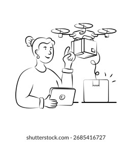 illustration of ecommerce parcel delivery using drone technology.