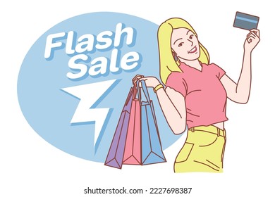 Illustration for e-commerce promotion banner with flash sale and cashback concept