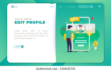 Illustration of edit profile on social media application, Change photo profile, Choose avatar for mobile app accounts on landing page template