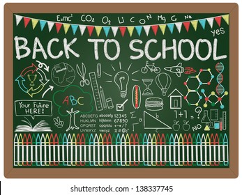 illustration of education and back to school concept design element collection set written on blackboard background vector, eps10