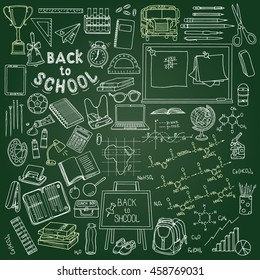 Illustration of education and back to school, knowledge design element collection, written on chalkboard background