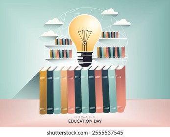 Illustration of Education Background with Light Bulb on Top of Books