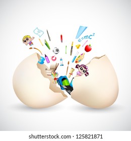 illustration of education element popping out from broken egg shell