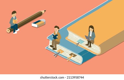 Illustration of education. studying students.