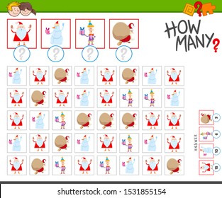 Illustration of Educational Counting Game for Children with Funny Cartoon Christmas Characters